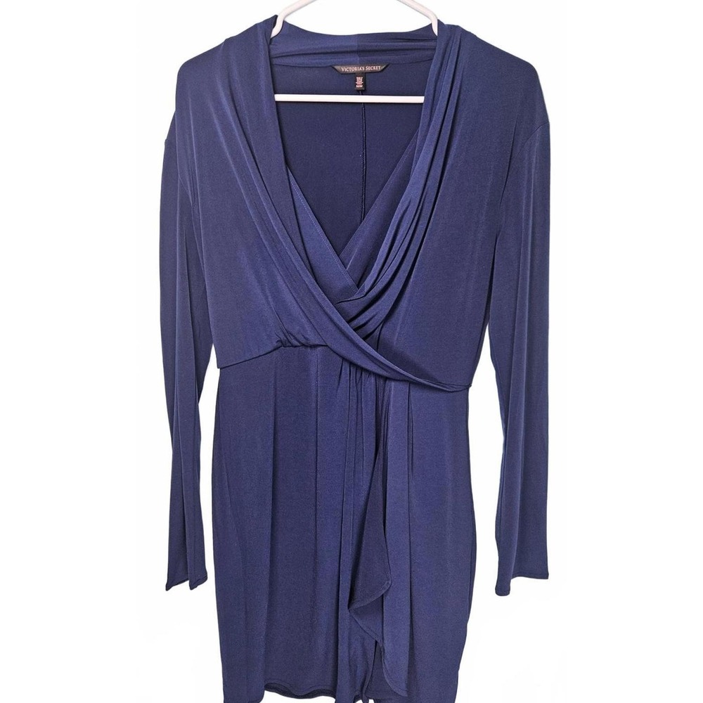 Victoria's Secret Faux Wrap Dress Medium‎ Stretchy V Neck Navy Blue Soft Sexy
